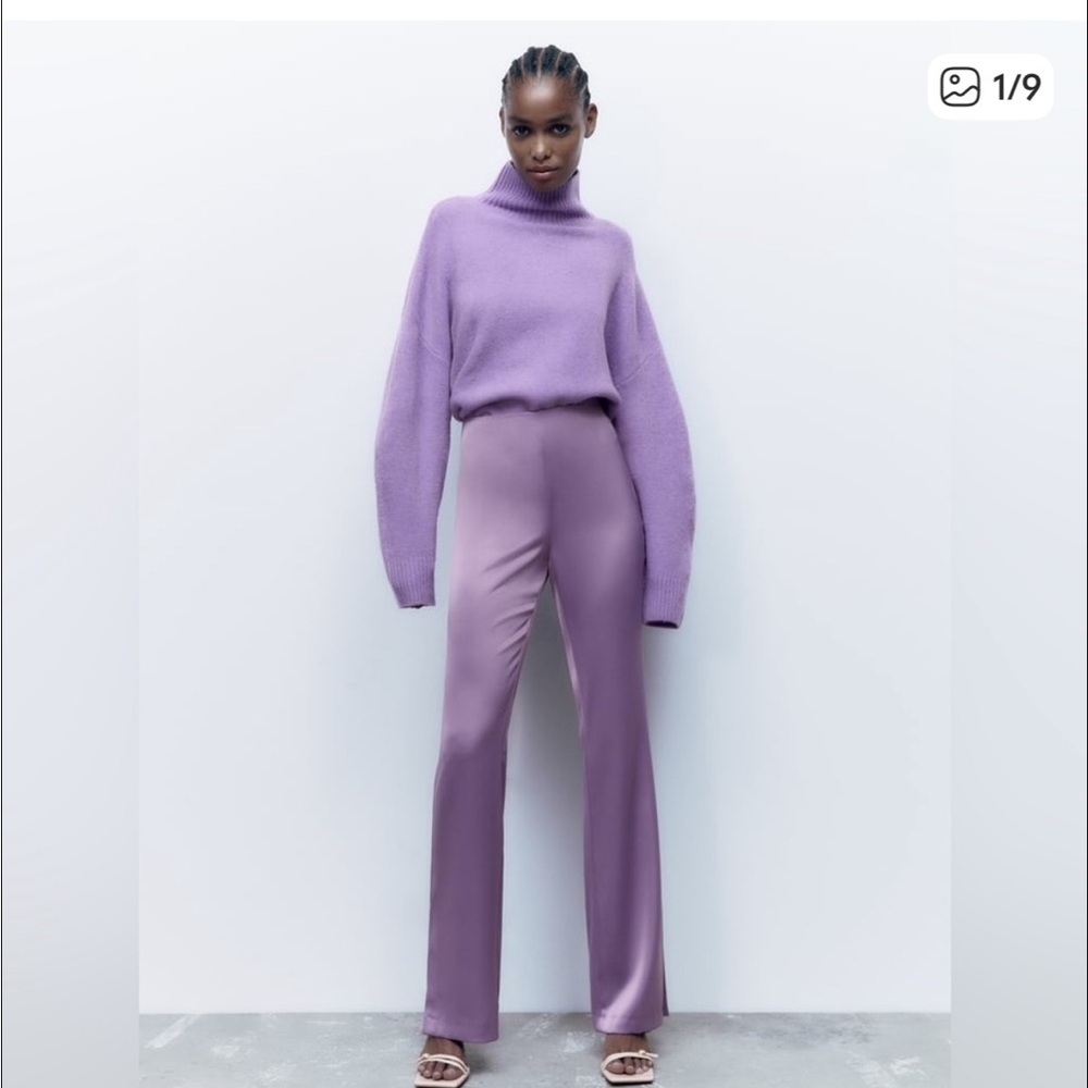 Women's Lavender Straight-Leg Dress Pants with slit